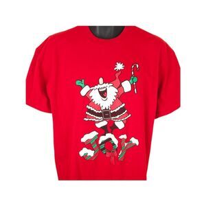 Vintage Christmas T Shirt Mens Size XL Red 90s Santa Claus Joy Sleep Tee